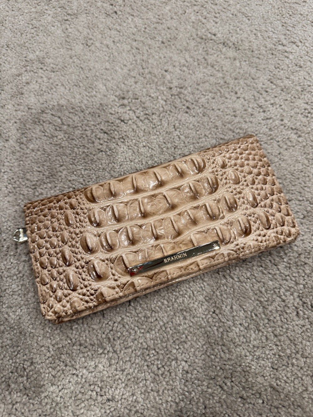 Brahmin Croc-Embossed Continental Wallet in Taupe Beige